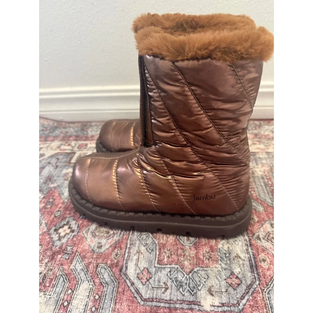 Jambu Icicle Metallic Bronze Puffer Boots Faux Fur Lined Winter Warm Size 6M NEW